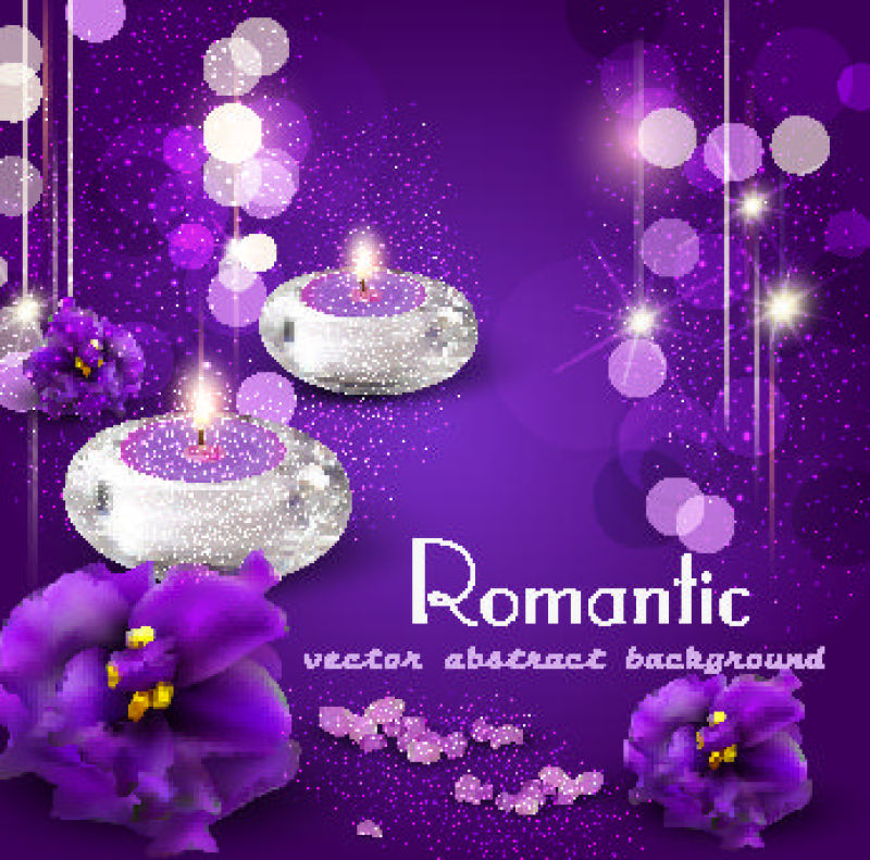创意矢量浪漫蜡烛元素的紫色背景设计