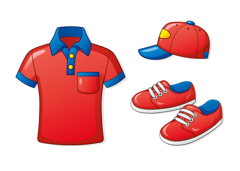 矢量棒球帽和红色衬衫运动鞋背景