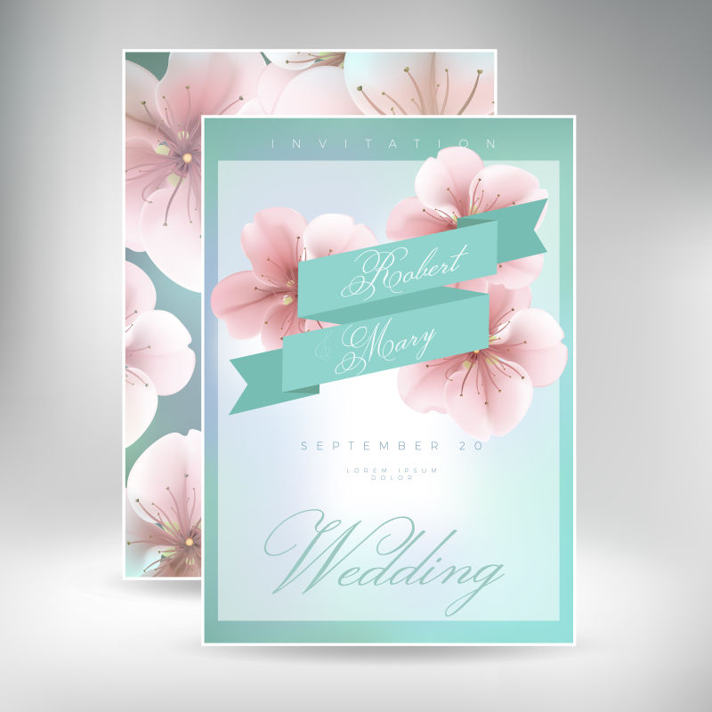 创意矢量现代花卉装饰的婚礼请帖卡片设计