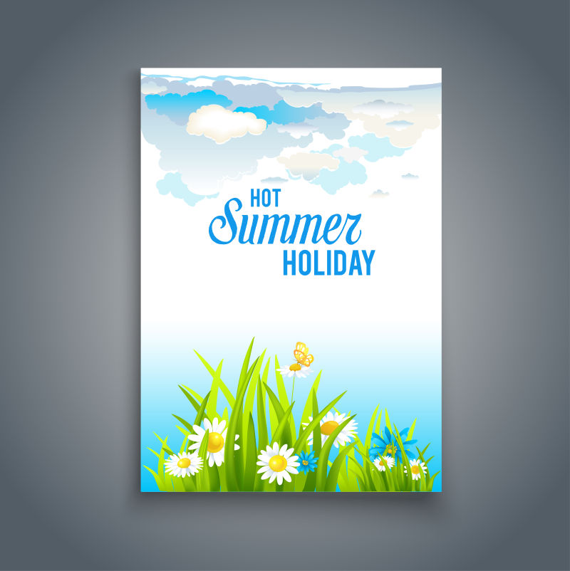 矢量夏季风景卡片设计