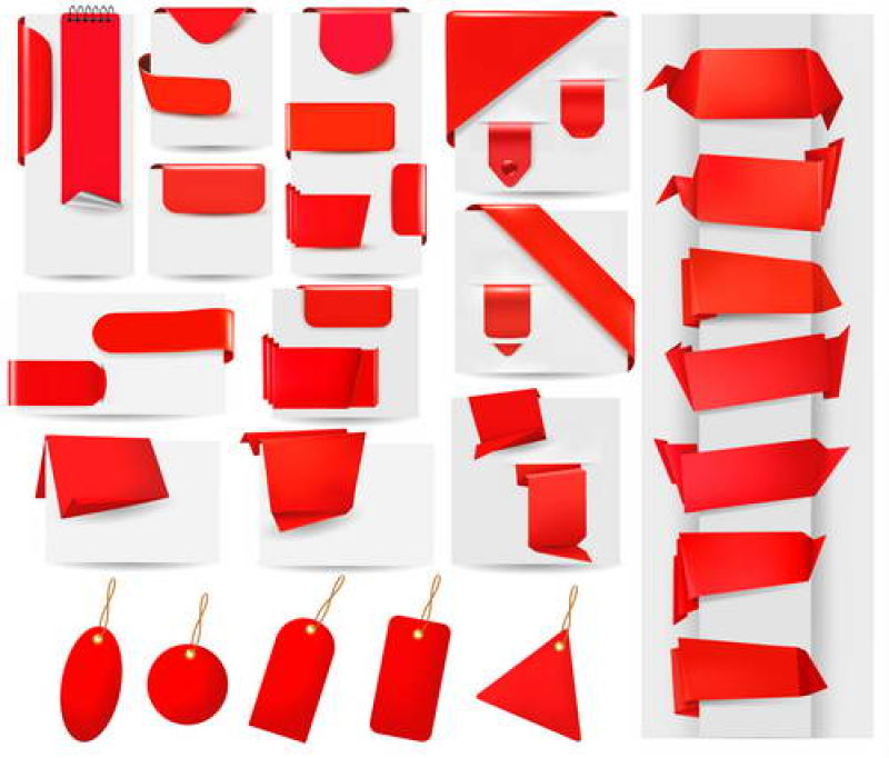 红色折纸标签矢量设计