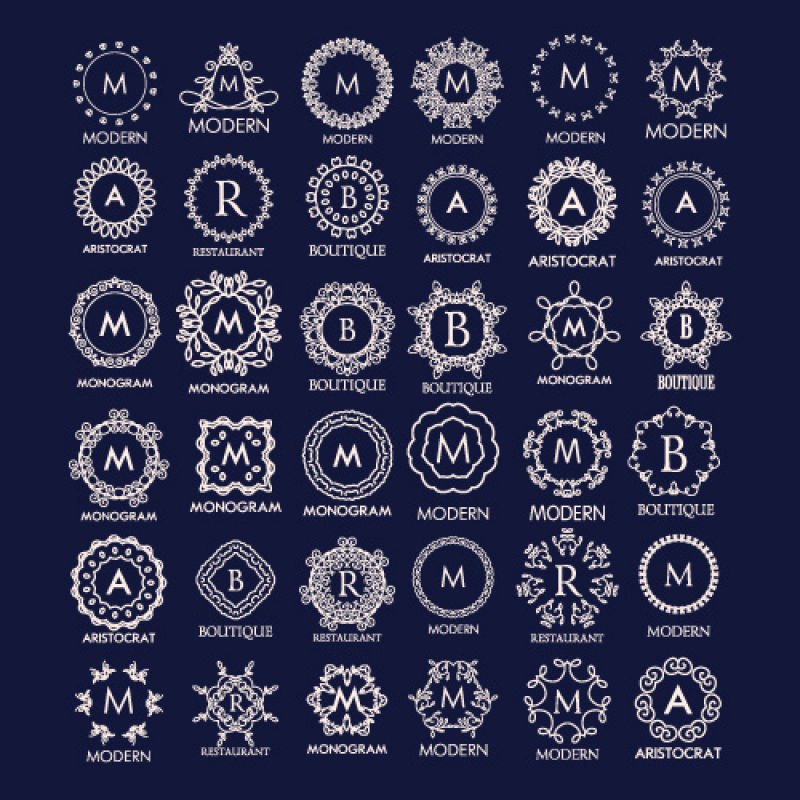 矢量花环框架装饰的不同字母logo