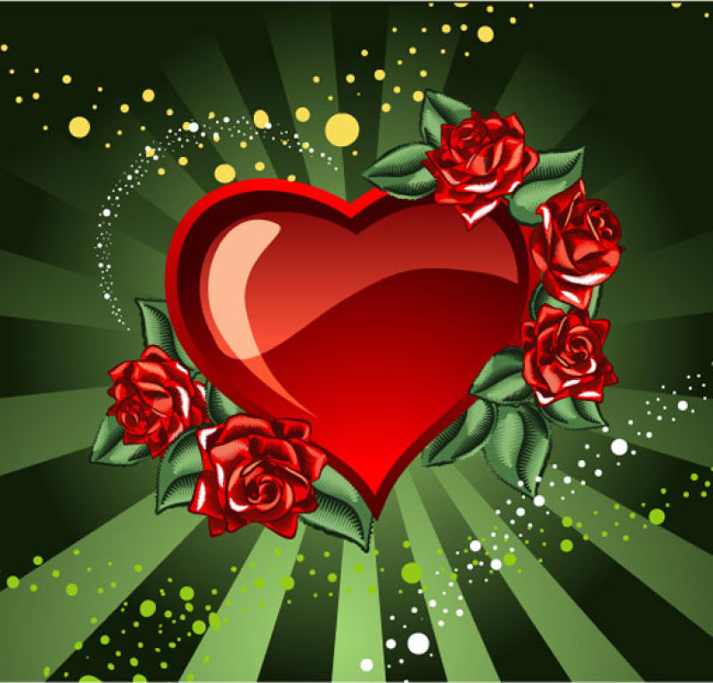 玫瑰装饰的爱心矢量插图
