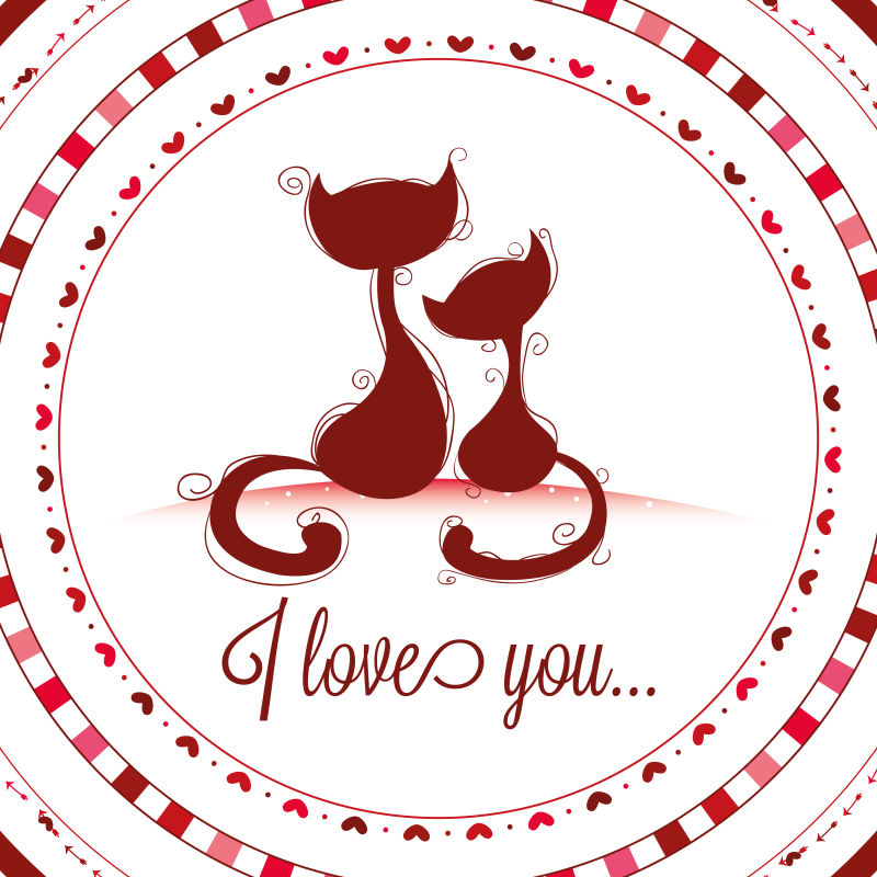 情人节的可爱小猫矢量插图