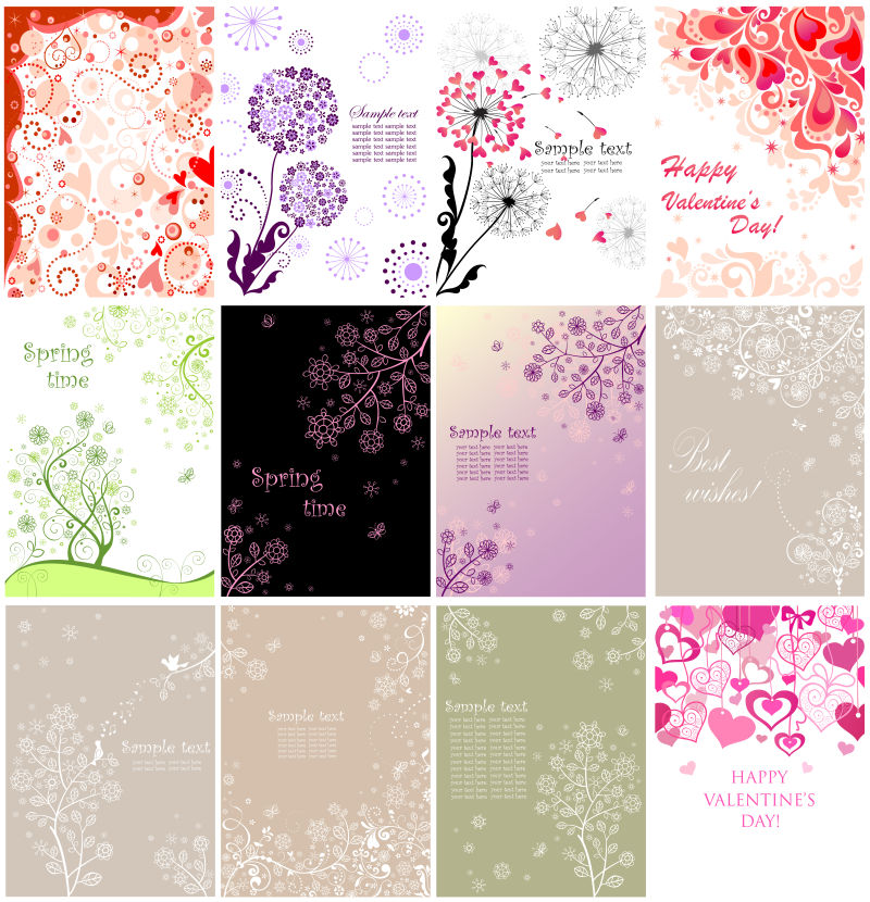 情人节花卉图案卡片矢量设计