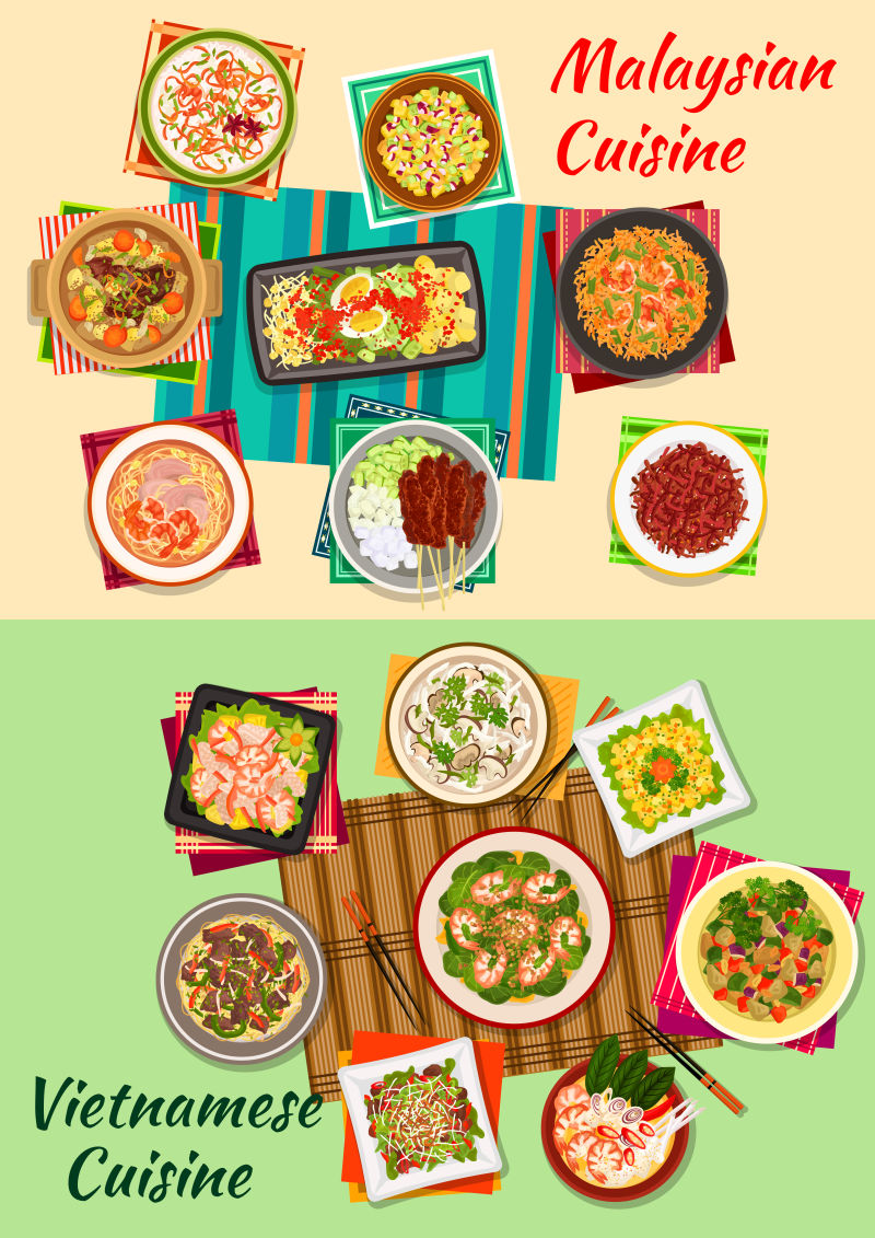 马拉西亚传统美食插图矢量设计