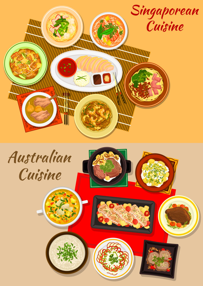 新加坡美食插图矢量设计