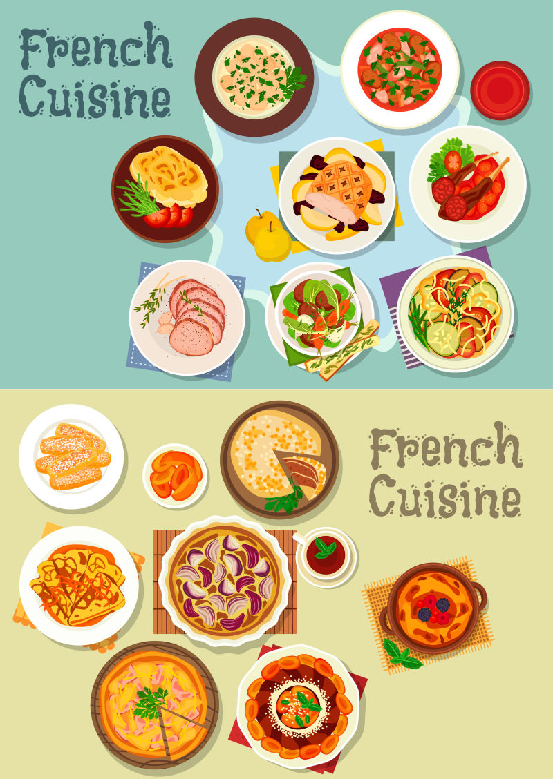 矢量的法国传统美食插图设计