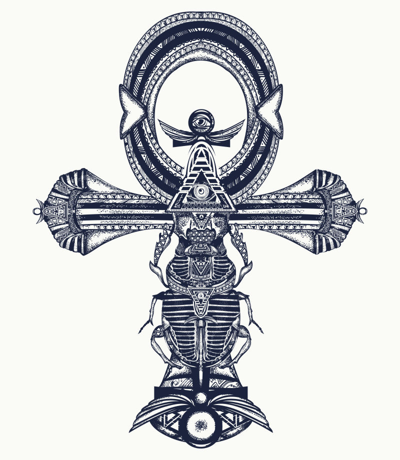 创意矢量古埃及十字架艺术插图