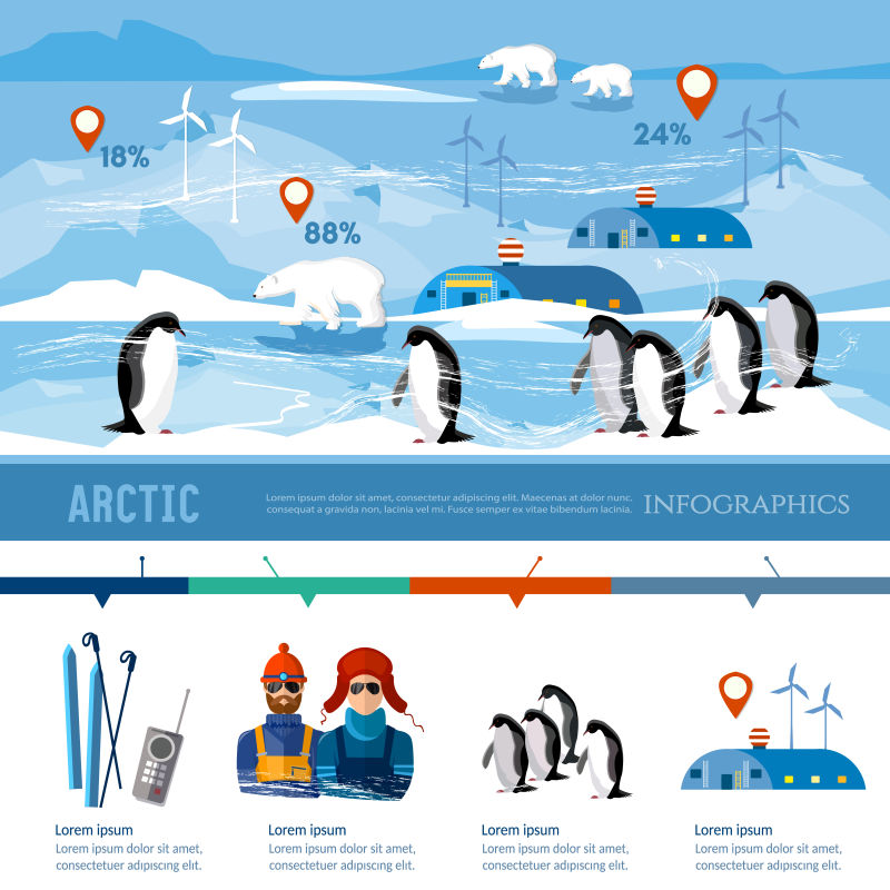 创意矢量南极洲主题的平面设计插图