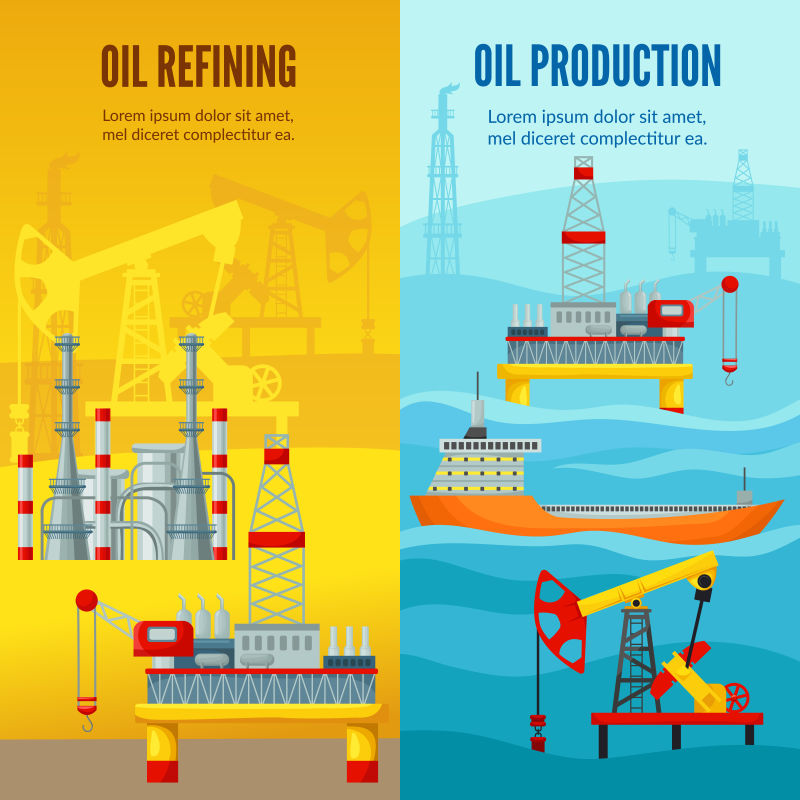 抽象矢量石油开发概念的平面设计插图