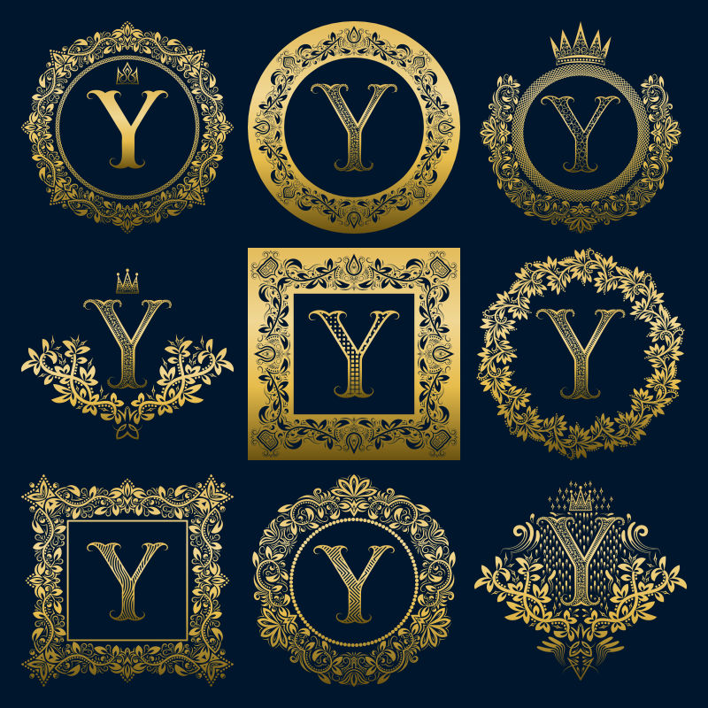矢量花环框架装饰的字母Ylogo