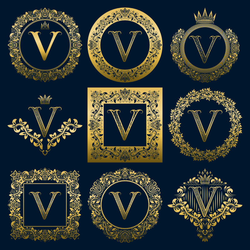 矢量花环框架装饰的字母Vlogo