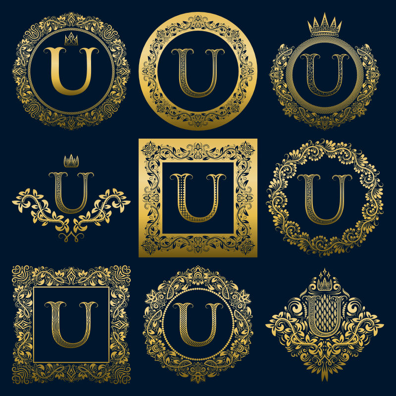 矢量花环框架装饰的字母Ulogo