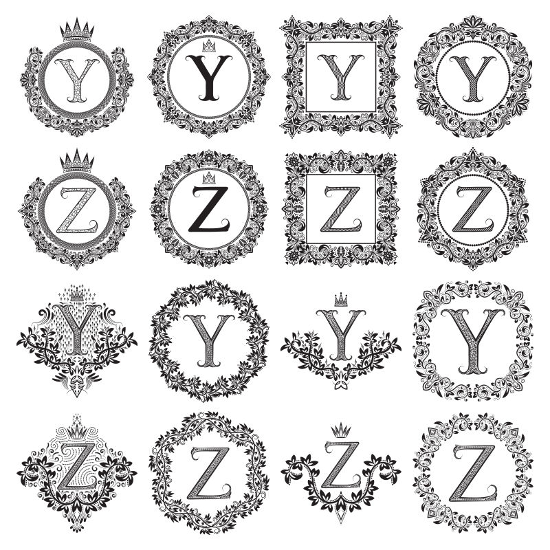抽象矢量现代花卉元素的字母标志设计