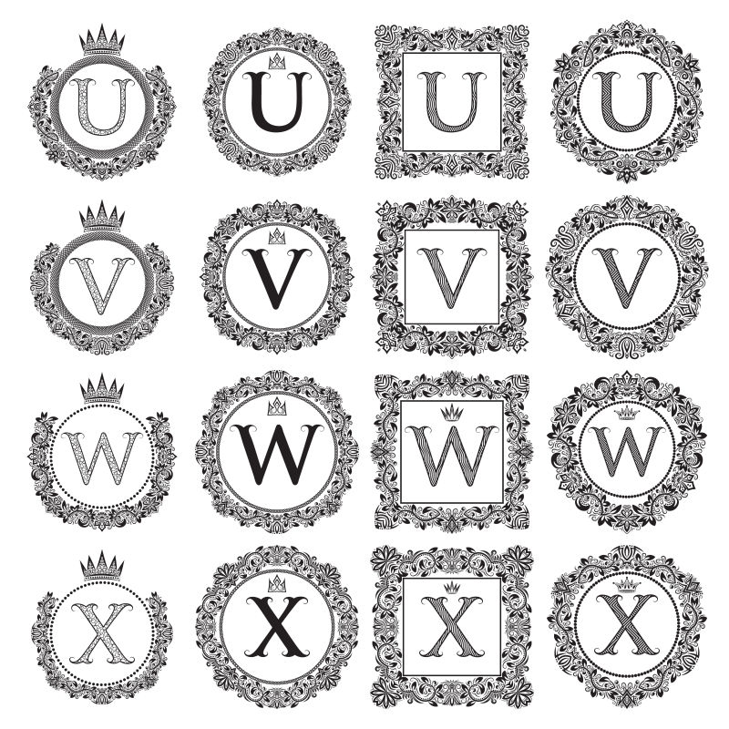 抽象矢量复古花纹装饰的字母标志设计