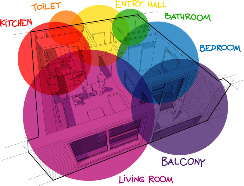 创意矢量颜色分区的室内设计插图