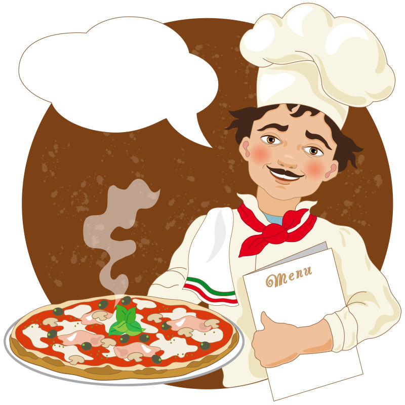 矢量卡通厨师与披萨