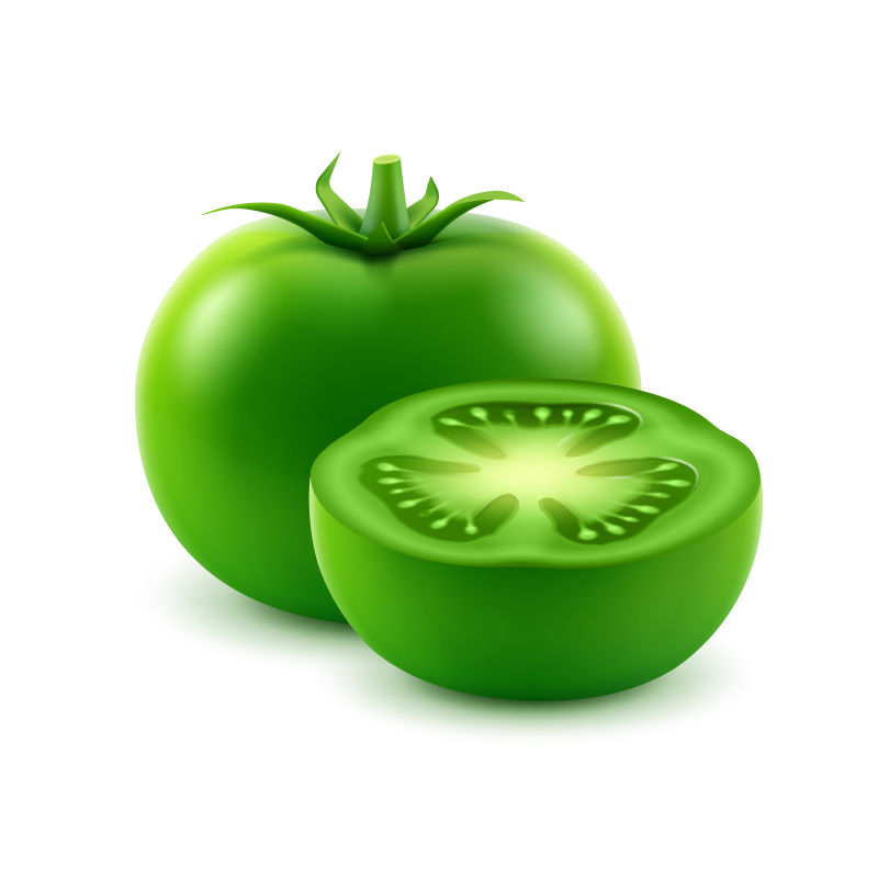 创意矢量绿番茄的平面插图