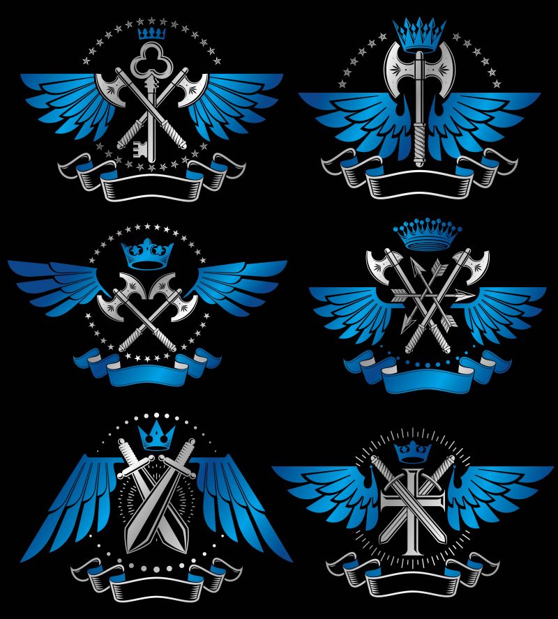 抽象矢量复古蓝色优雅武器徽章设计