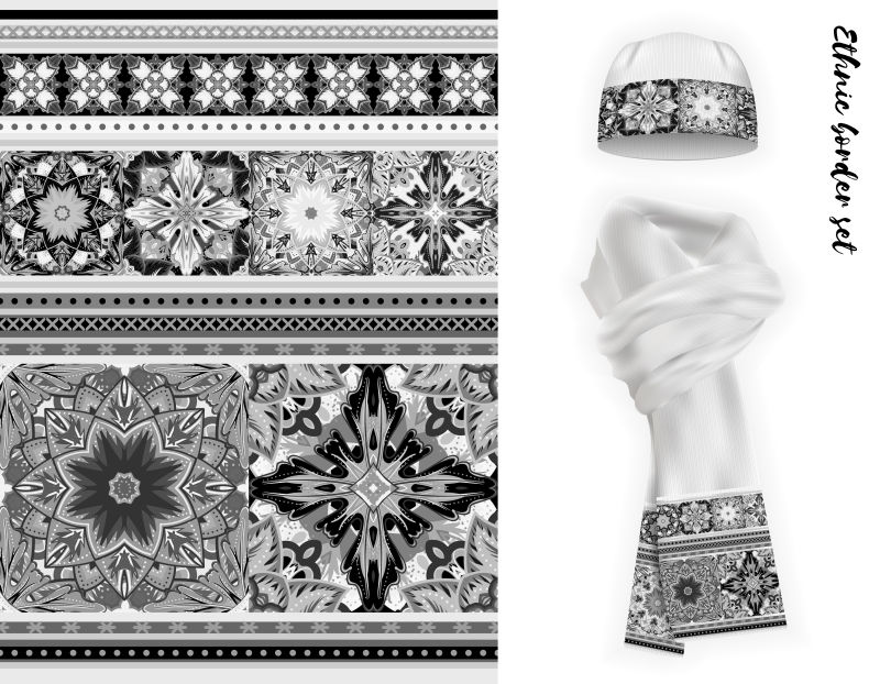 抽象矢量黑白民族花纹装饰服装设计