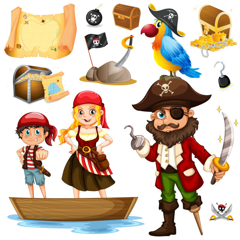 创意矢量卡通海盗主题的设计插图