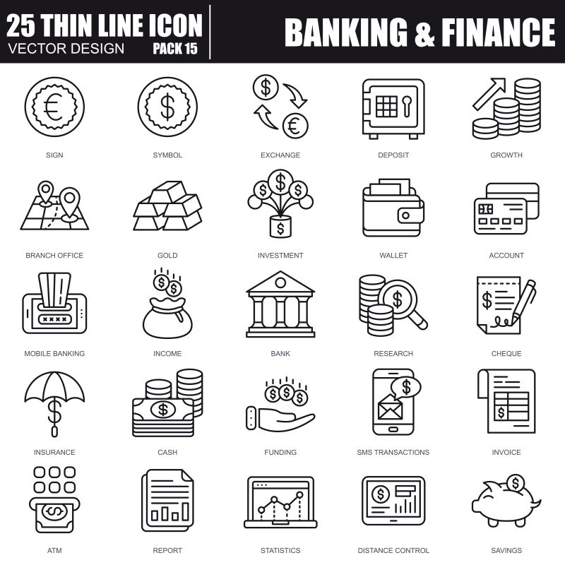 创意矢量银行经济主题的平面图标设计