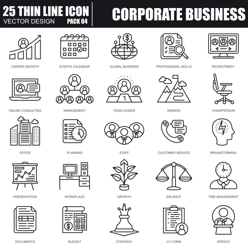 创意矢量企业合作概念的细线图标设计