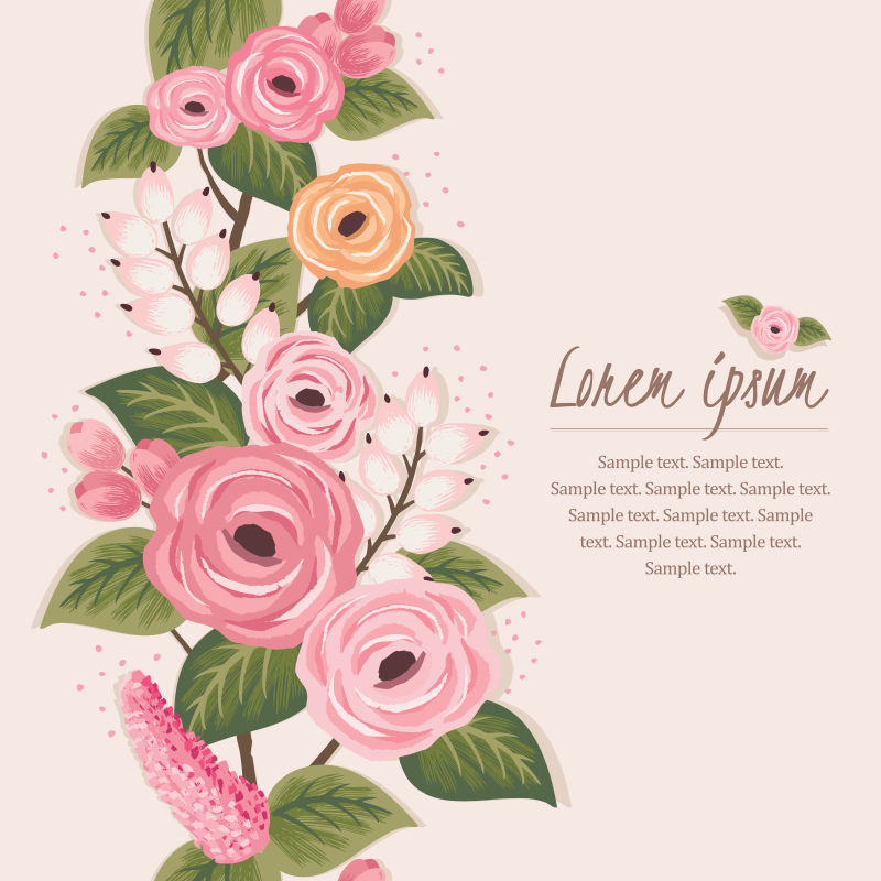 矢量粉色主题的花卉元素的请帖设计