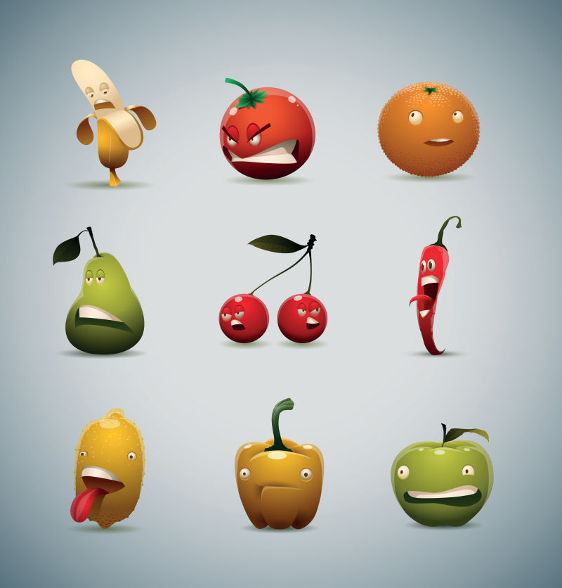 创意矢量不同表情的蔬果设计