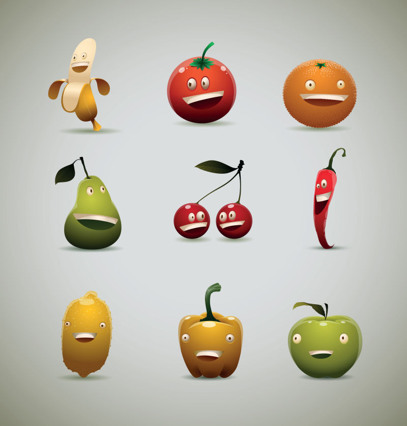 创意矢量卡通有表情的水果插图