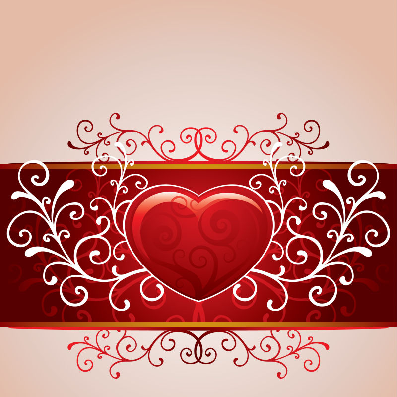情人节红色爱心图案贺卡矢量设计