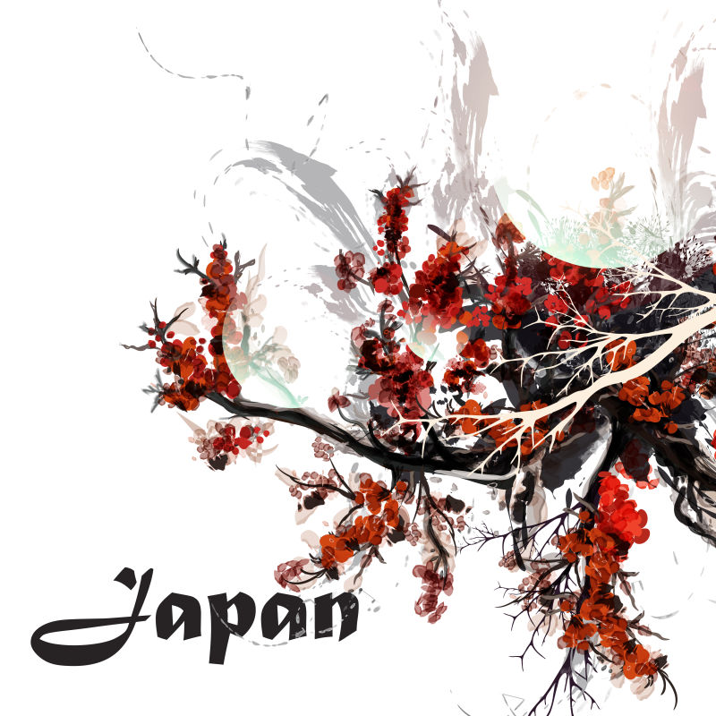 抽象矢量手绘风格的日本花卉设计背景