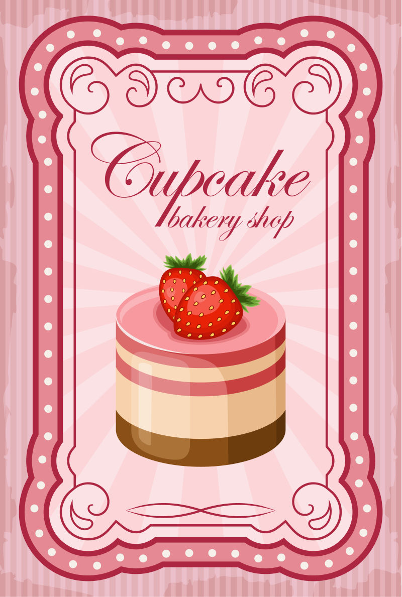 抽象矢量复古草莓蛋糕海报设计