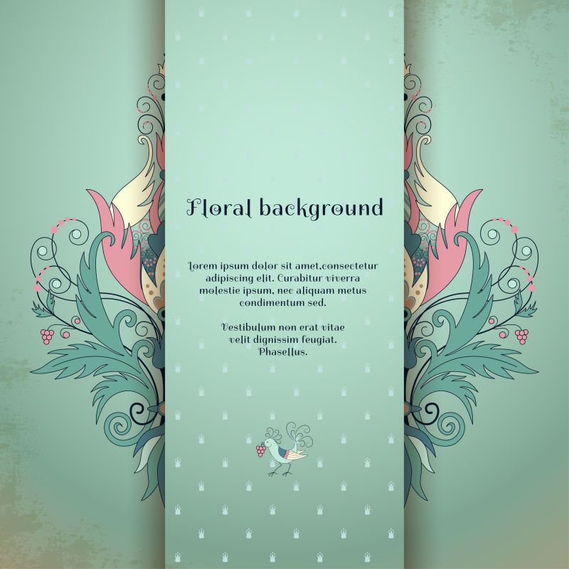花卉图案装饰鸟啄浆果卡片设计矢量