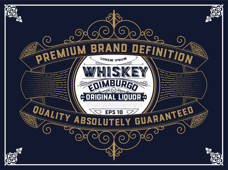 创意矢量复古威士忌标签设计插图