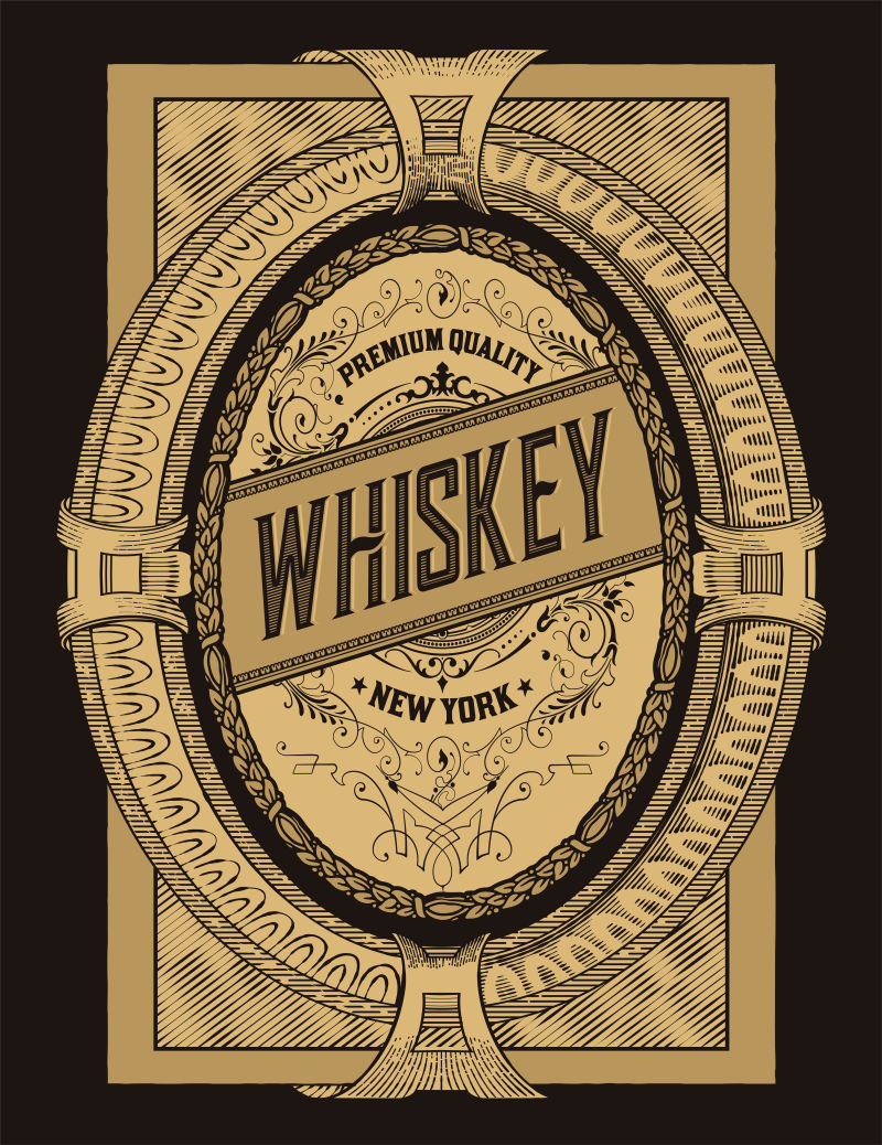 矢量抽象复古威士忌主题标签设计