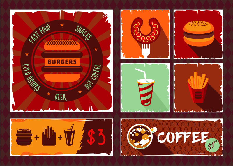 创意矢量快餐主题的插图设计