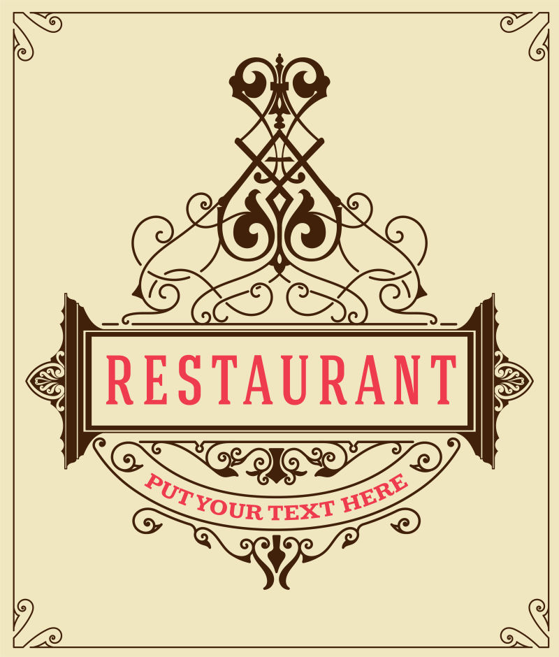 抽象矢量老式装饰风格的餐厅标签设计