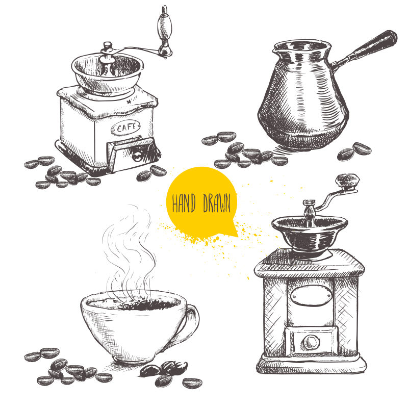 创意矢量手绘复古咖啡元素插图