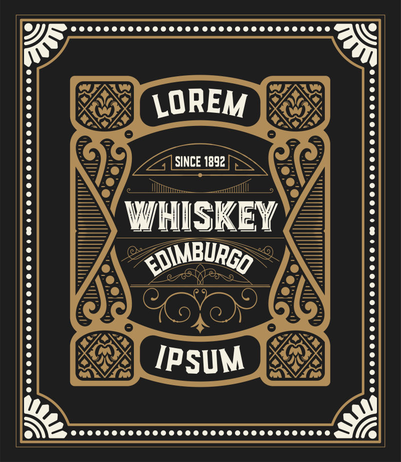 创意矢量威士忌标签平面设计
