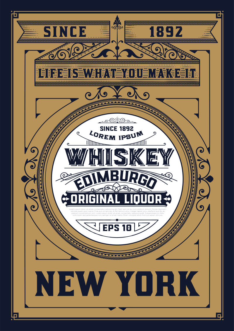 创意矢量纽约威士忌标签设计