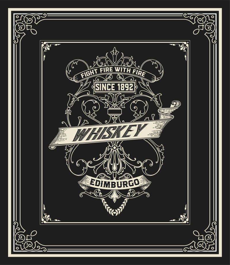 创意矢量老式威士忌标签平面设计