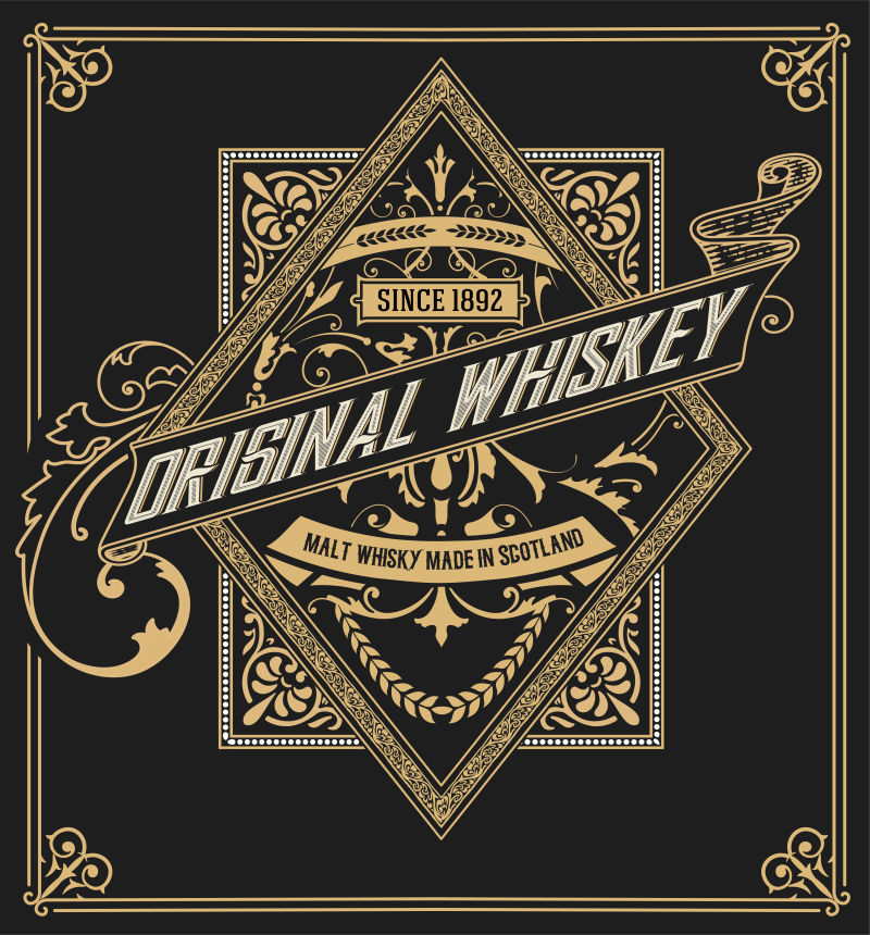 创意矢量复古风格的威士忌标签设计