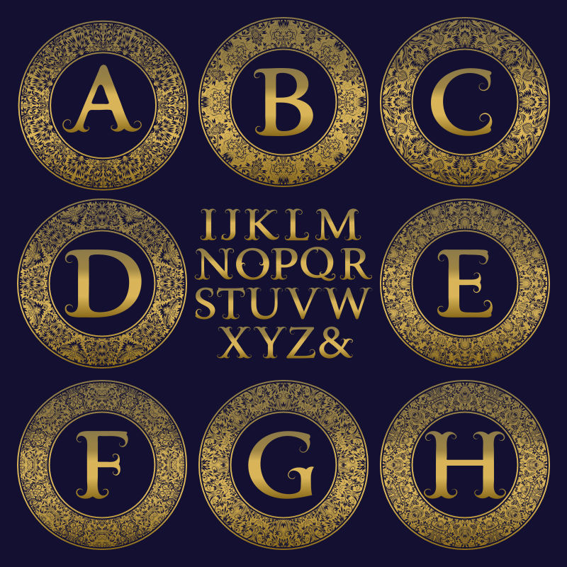 创意矢量复古老式金色圈形字母标志设计