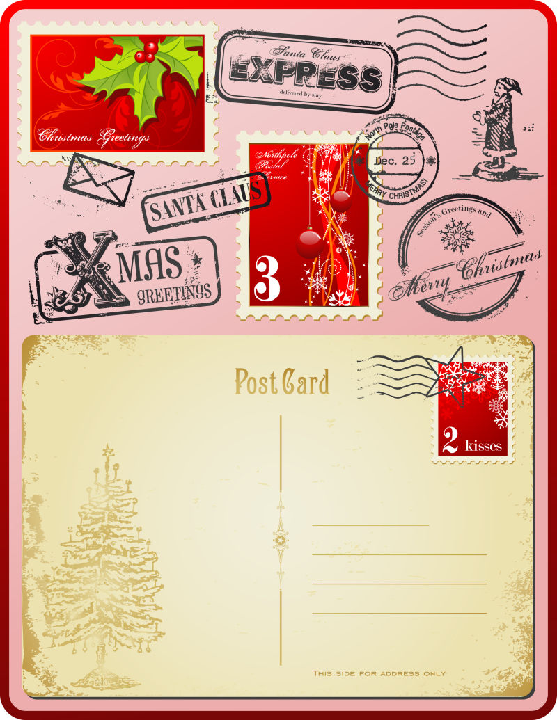 创意矢量圣诞邮票设计元素