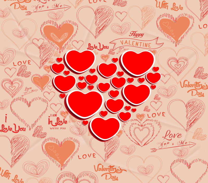 情人节红色心形图案背景矢量设计