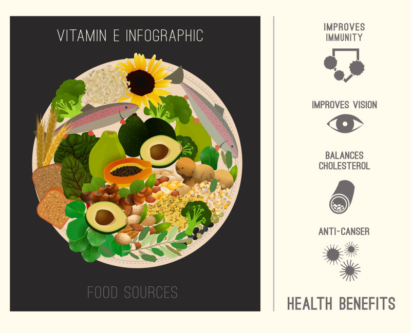 抽象矢量食品中的维生素e设计插图