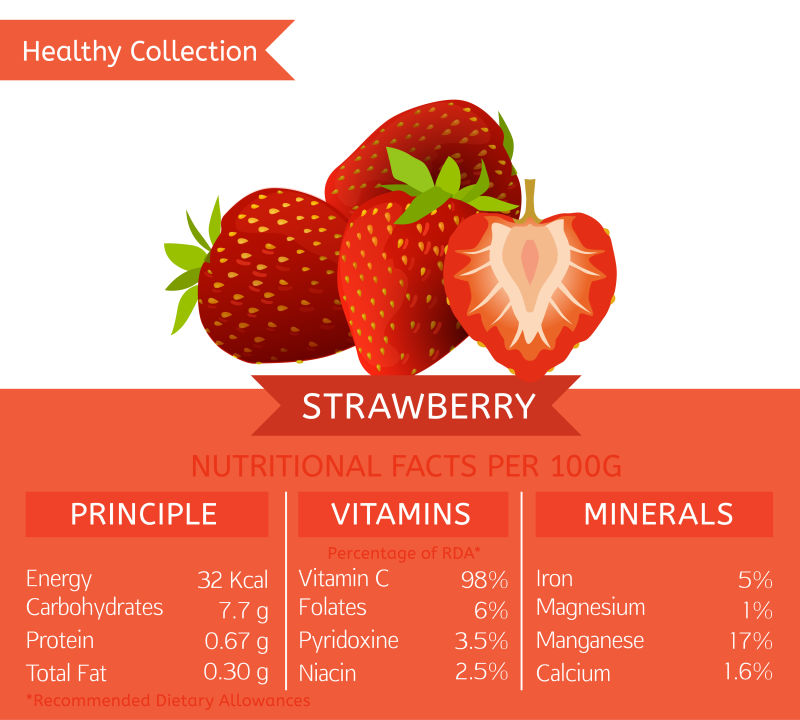 抽象矢量草莓的营养成分设计插图