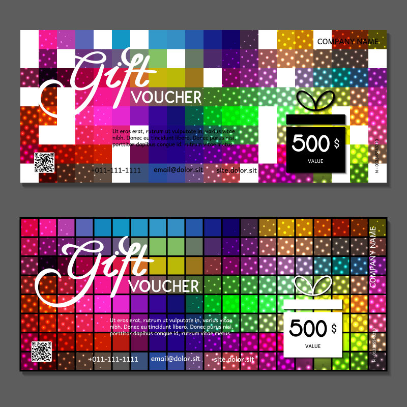 创意矢量彩色几何方格元素礼品券设计